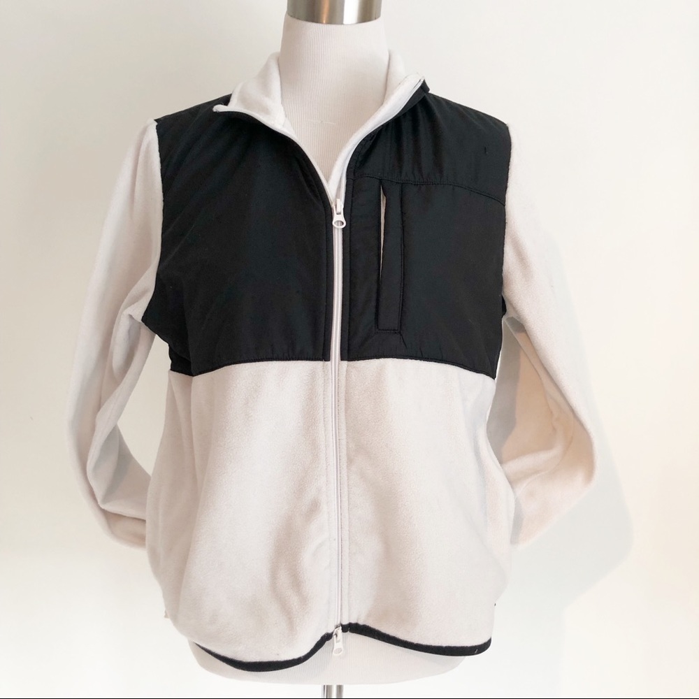 Oleg Cassini Stretch Women’s White Black Full Zip Fleece Jacket, size Medium